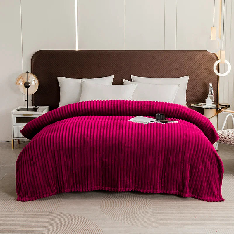 Home Soft Striped Throw Blanket for Couch, Warm Luxurious Faux Rabbit Fur Blanket, Cozy Fluffy Plush Blanket for Sofa Chair Bed