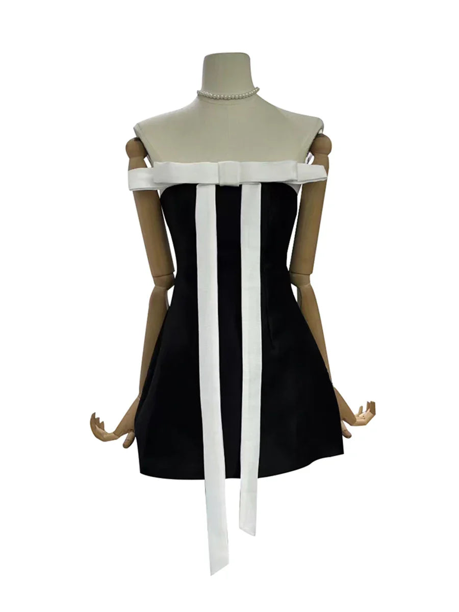Black Bowknot Strapless Mini Dress
