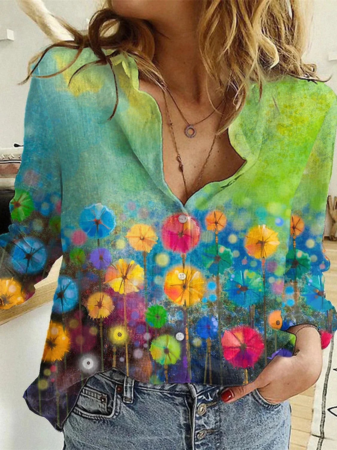 Button-Down Printed Blouse