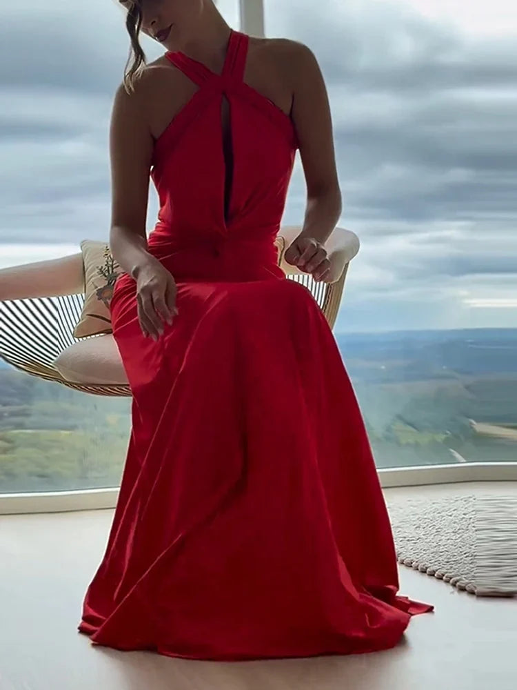 Braided Strap Satin Twisted Maxi Dress