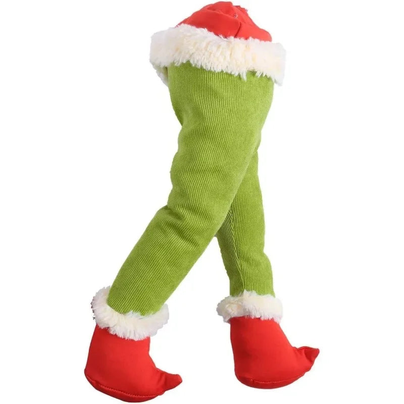1pcs Christmas Festival Decoration Grinch Green Artificial Leg Tree Decoration Santa Claus Elf Leg Christmas