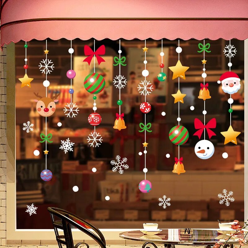 Christmas Window Stickers Santa Claus Snowflake DIY Wall Decal Christmas Decorations For Home New Year Ornaments Gift
