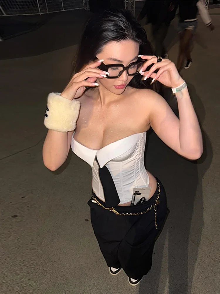 White Corset Tie Top