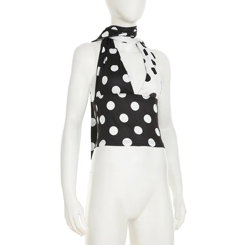 Contrast Polka Dot Cross Scarf Top