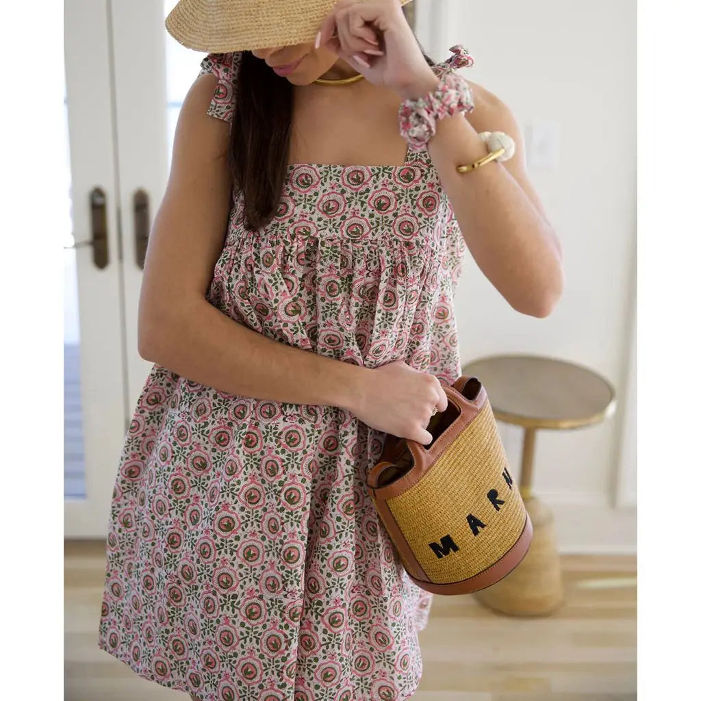 Floral Print Contrast Tie up Strap Loose Mini Dress