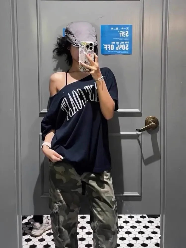 Blue East Cost Off Shoulder Graphic T Shirts