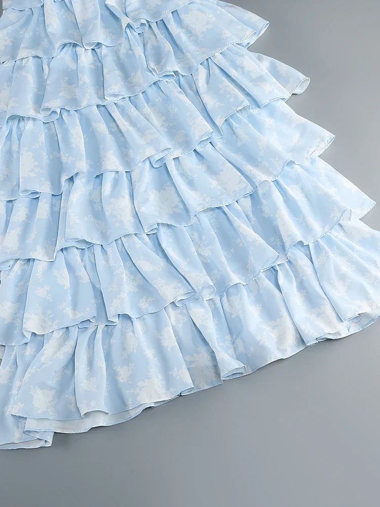 Blue Ruffles Layered Maxi Dress