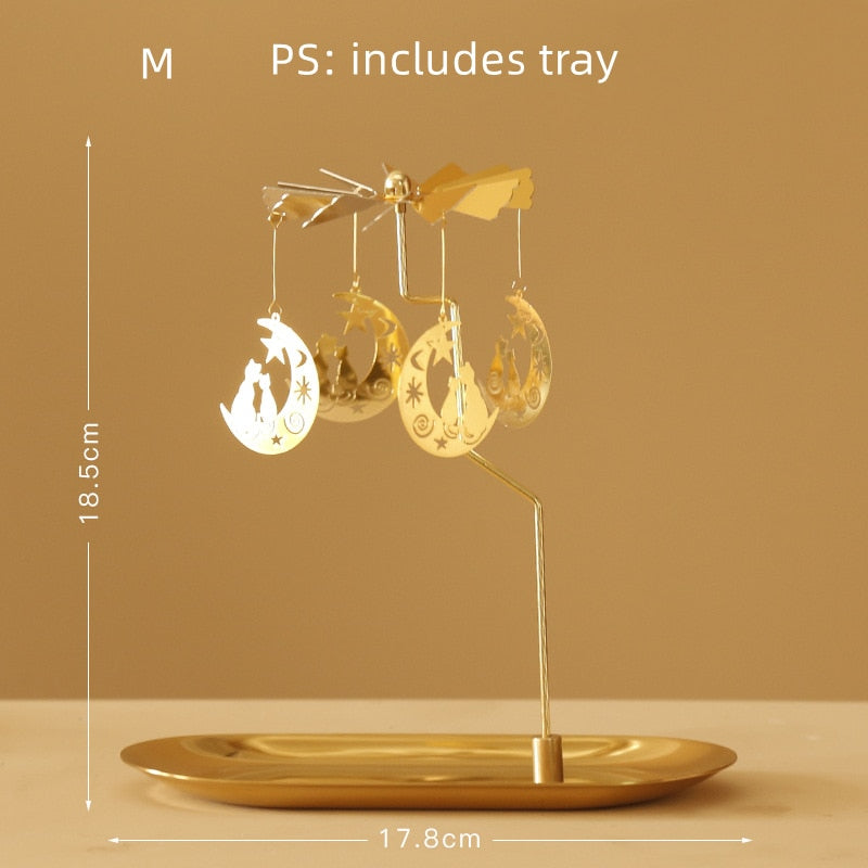 Gold Candlesticks Rotating Tray Christmas Romantic Rotation Spinning Carrousel Tea Light Candle Holder Dinner Wedding Bar Party