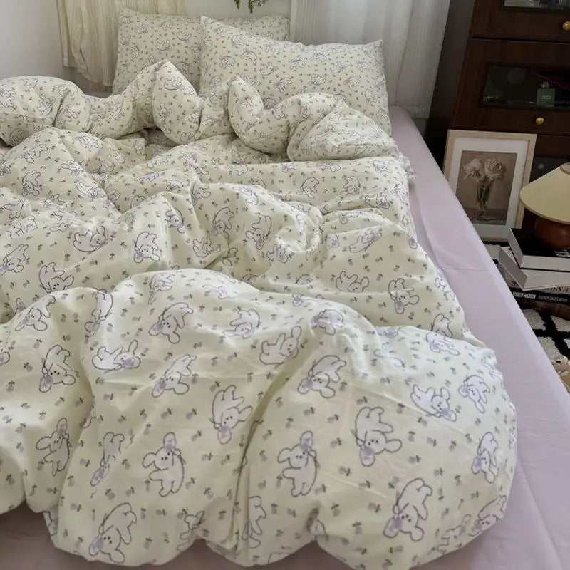 Ins Floral Bedding Set with Duvet Cover Flat Sheet Pillowcases New Summer No Filler Full Queen Size Hotel Home Soft Bed Linens