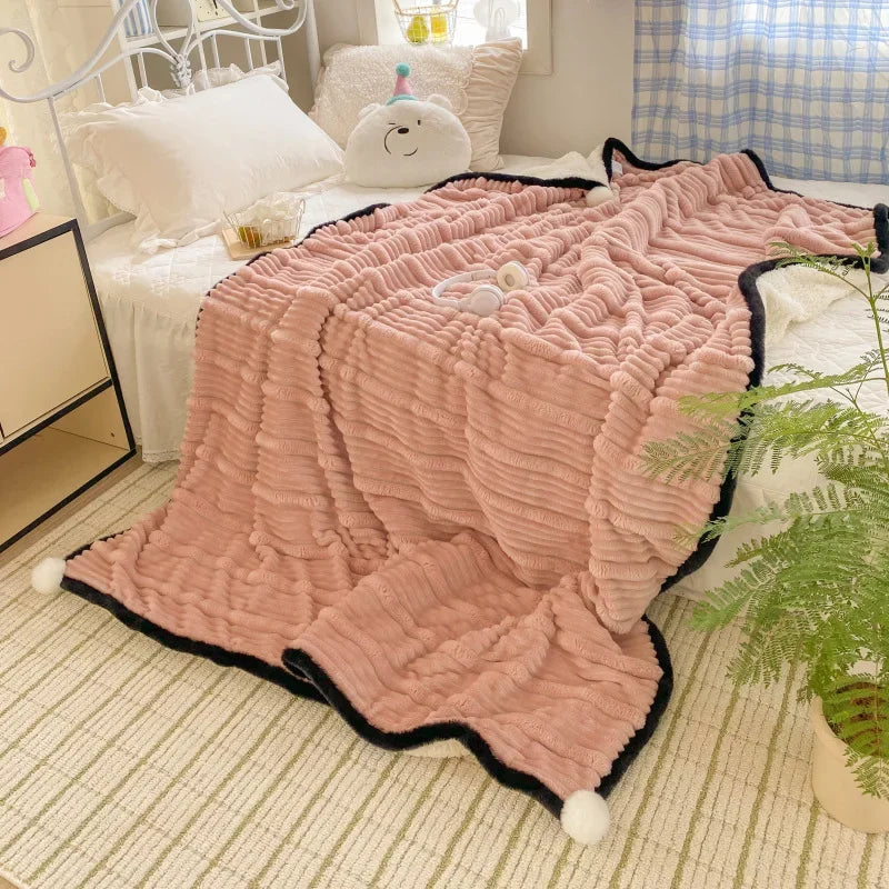 new autumn and winter mother draw lamb fleece ball blanket office nap thickened small blanket airplane blanket