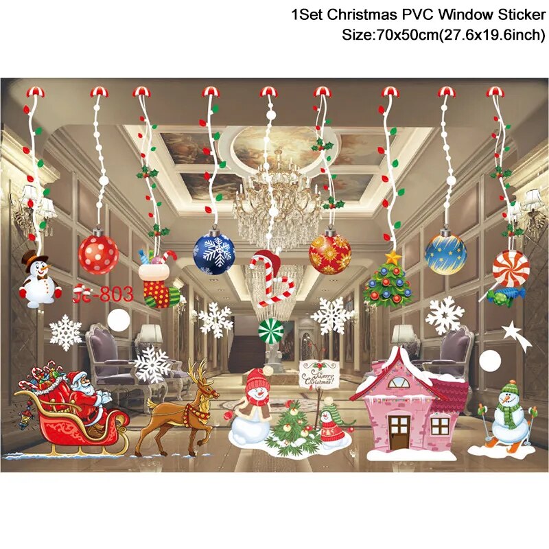 Christmas Window Stickers Santa Claus Snowflake DIY Wall Decal Christmas Decorations For Home New Year Ornaments Gift