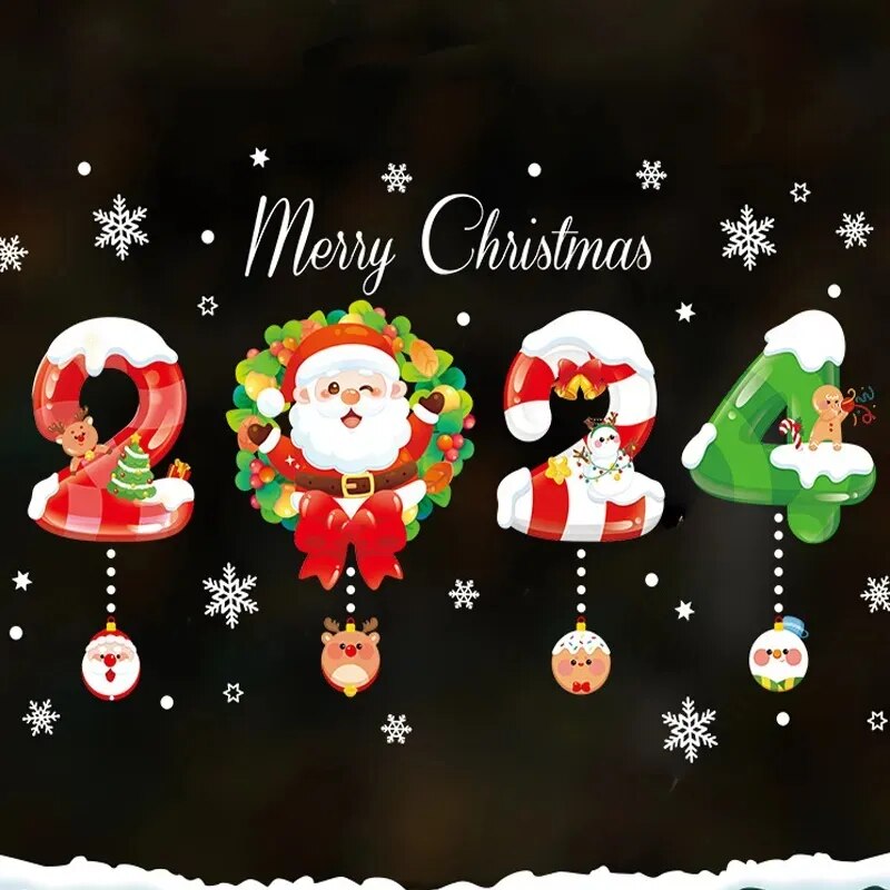 Christmas Window Stickers Santa Claus Snowflake DIY Wall Decal Christmas Decorations For Home New Year Ornaments Gift