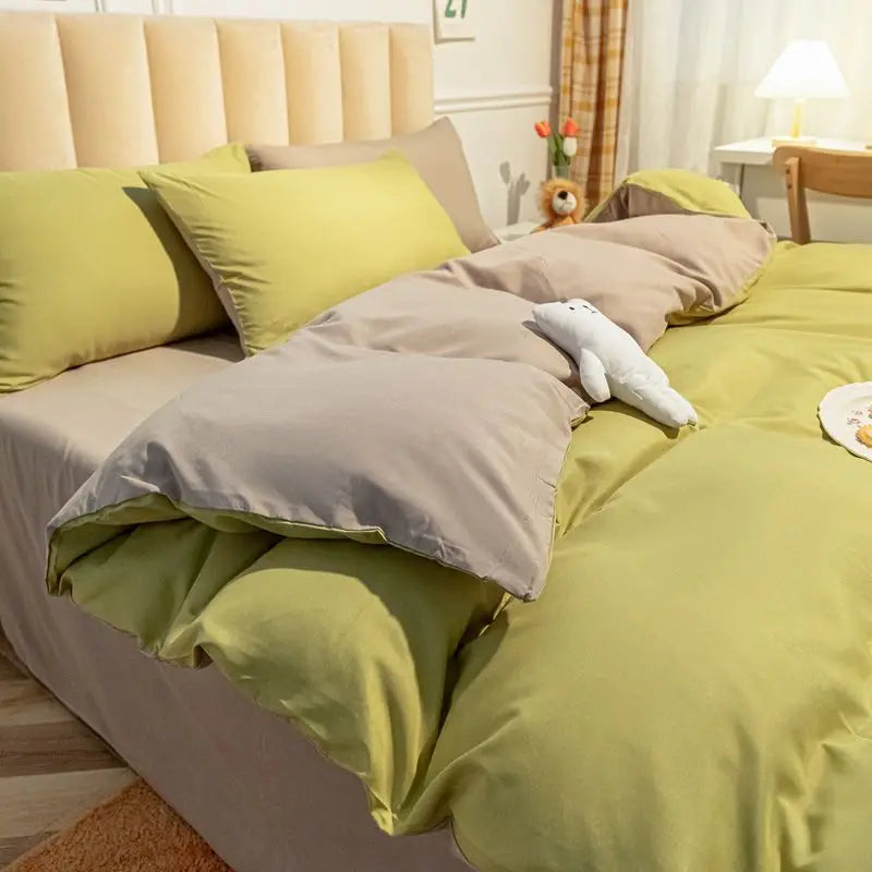 Korean Solid Purple Bedding Set Soft Flat Sheet Duvet Cover Pillowcase Polyester Bed Linen Twin Queen Full Size Quilt Cover Set