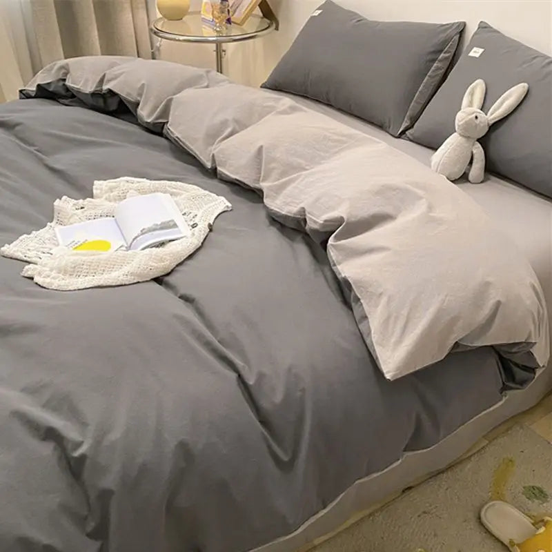 Korean Solid Purple Bedding Set Soft Flat Sheet Duvet Cover Pillowcase Polyester Bed Linen Twin Queen Full Size Quilt Cover Set