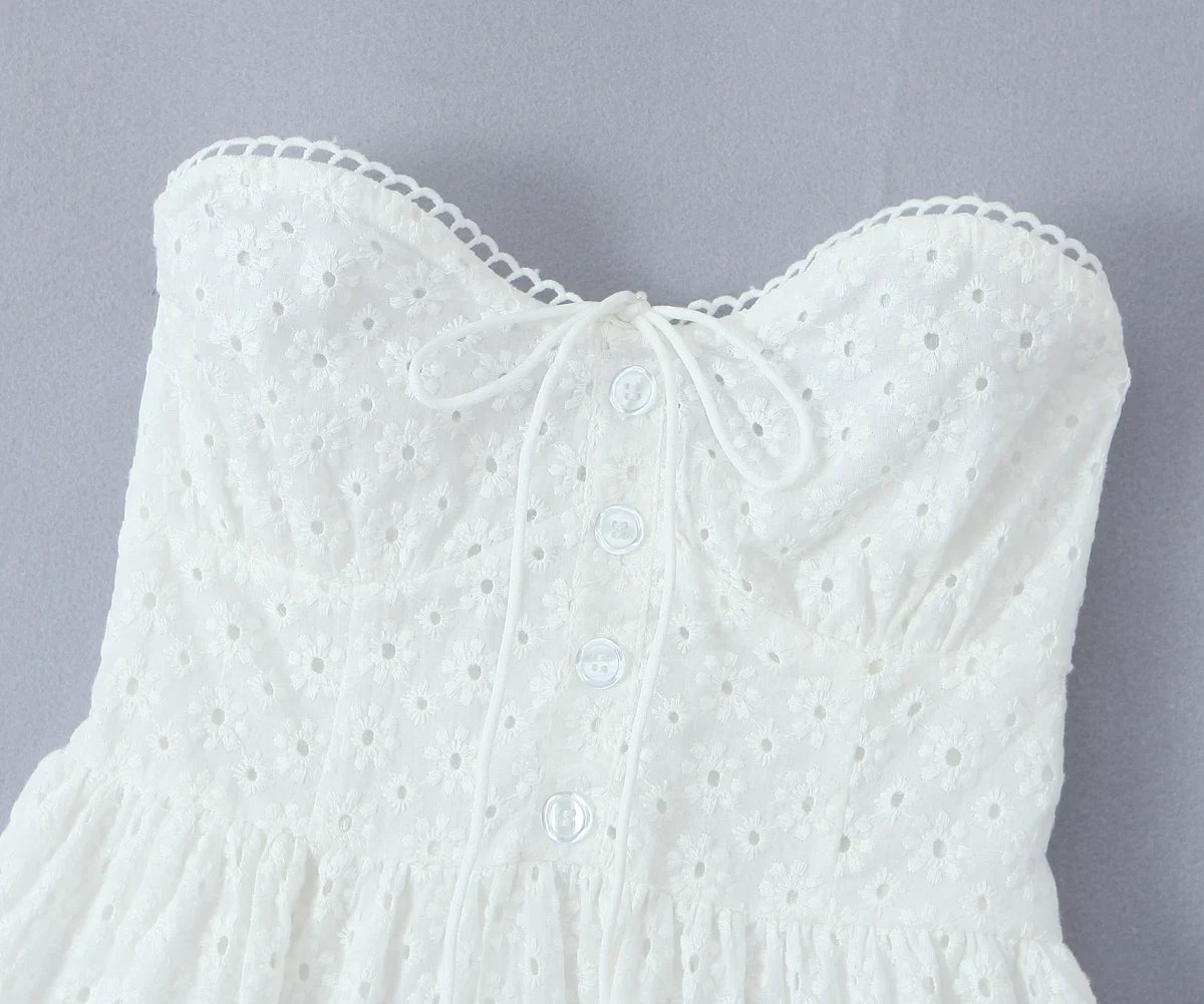 White Embroidered Strapless Mini Dress