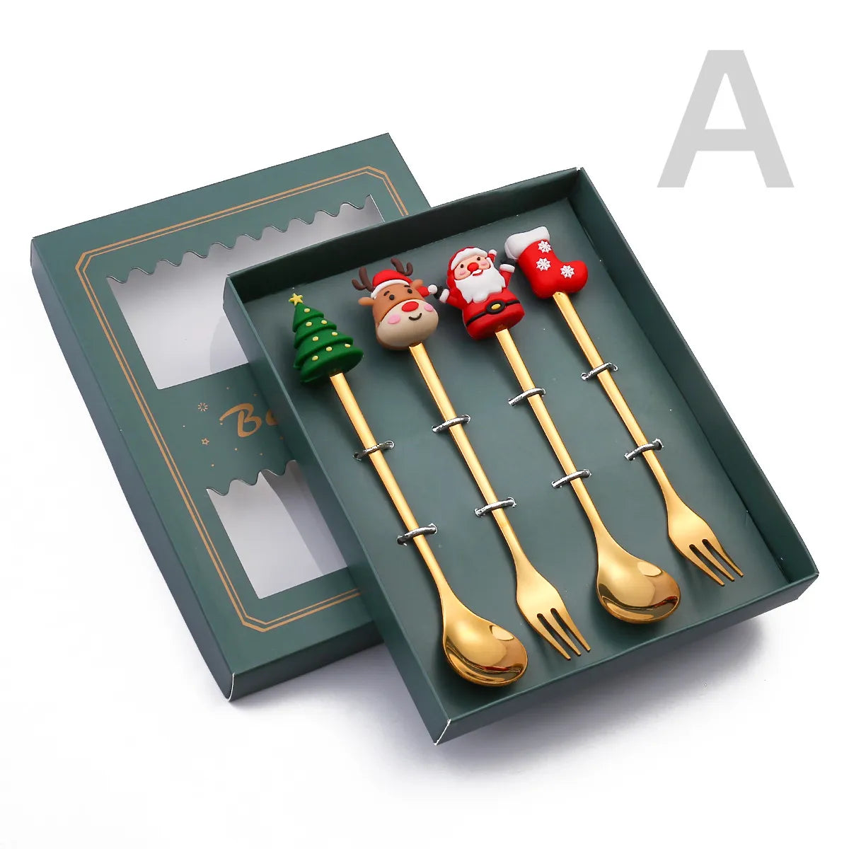 6/4/2PCS Christmas Gift Glod Spoon Fork Set Elk Christmas Tree Decoration Dessert Scoop Fruit Fork Coffee Spoon Cutlery Set