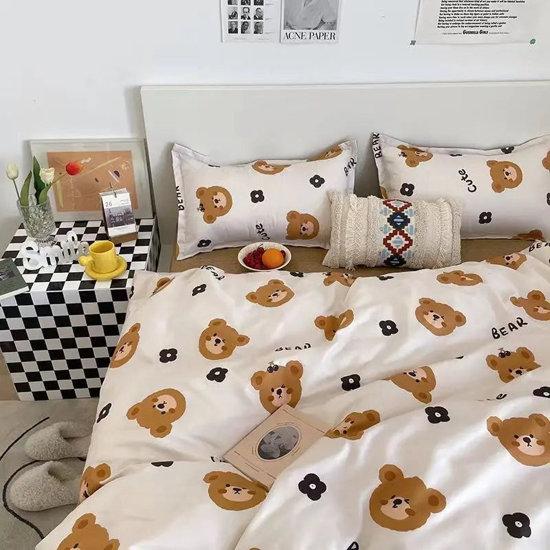 Romantic Cherry Heart Duvet Cover Set Flat Sheet Pillowcases Fashion New Twin Full Floral Summer Spring Bedding Set