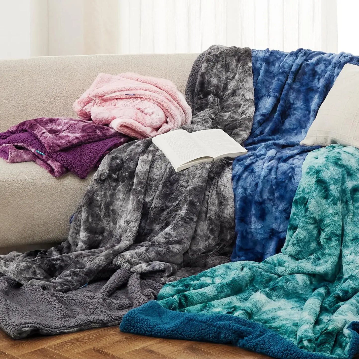 Fuzzy Blanket for Couch - Soft and Warm Sherpa, Cozy and Furry Faux Fur, Reversible Throw Blankets for Sofa and Bed