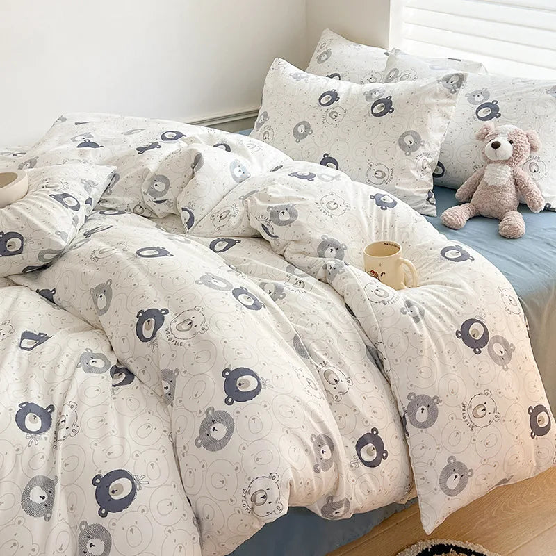 Ins Simple Flower Bed LinenTwin Full Queen King Size Bed Sheets Set Adults Kids Floral Bed Comforter Sets Bed Duvets Kawaii