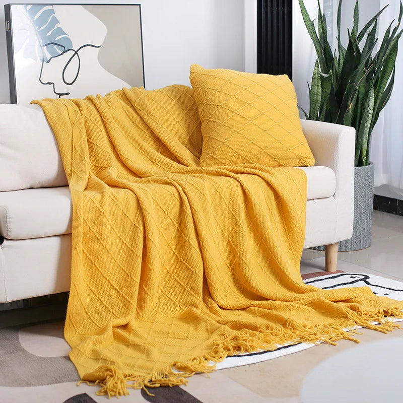 Nordic Knitted Shawl Sofa Blanket with Tassels Scarf Sofa Emulation Fleece Throw Blanket TV Blankets Bed End Decor Drop Ship