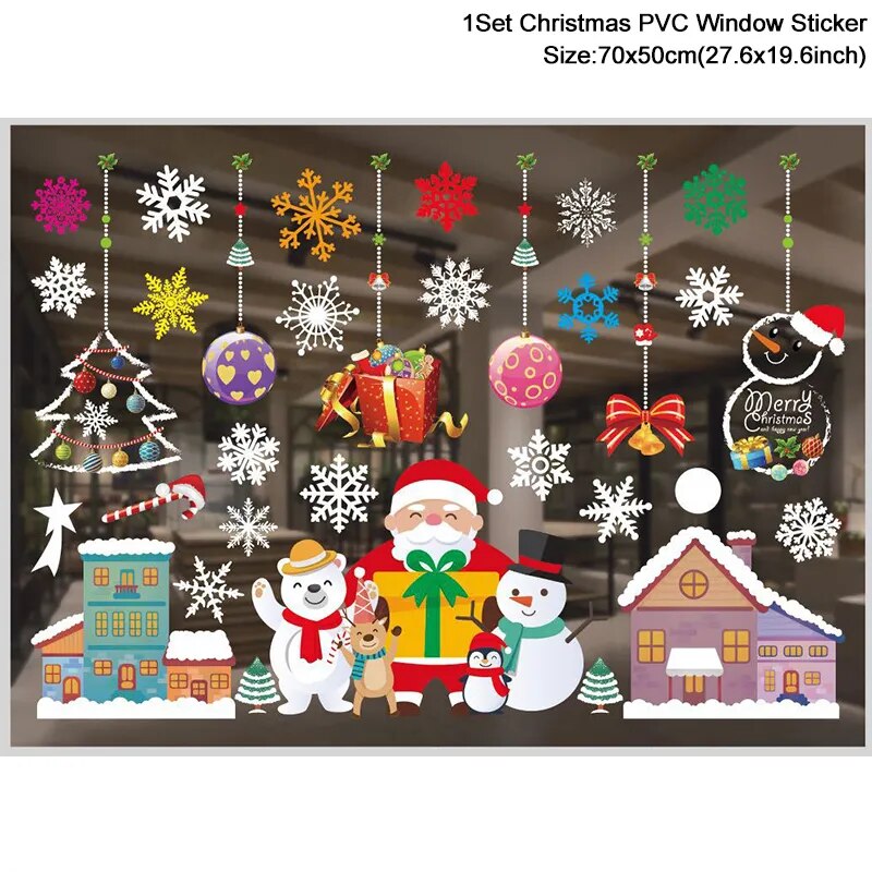 Christmas Window Stickers Santa Claus Snowflake DIY Wall Decal Christmas Decorations For Home New Year Ornaments Gift