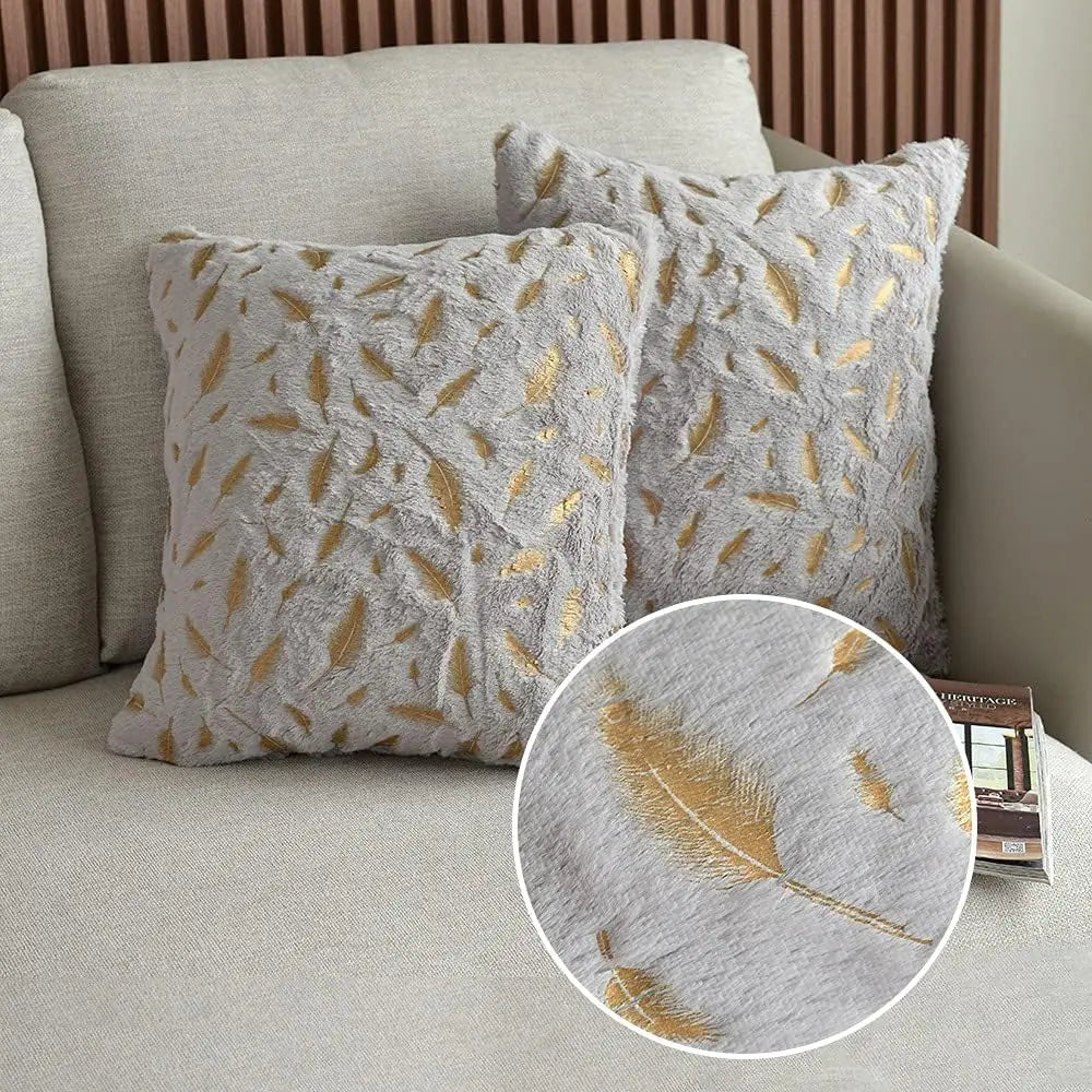 Gold Feather Pillow Covers Decorative Pillows for Sofa Car Plush Christmas Throw Pillows Cover Nordic Cushion Cover 45x45 Velvet