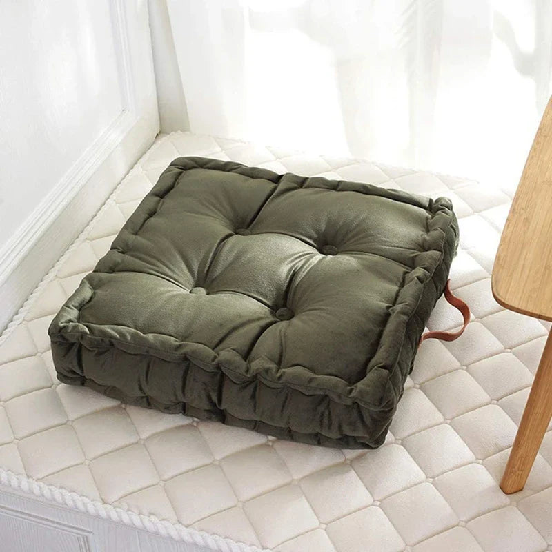 Grey Square Thick Floor Seating Cushions Tufted Cushion Meditation Pillow Floor Pillows Seating with Carrying Handle Tatami Pad