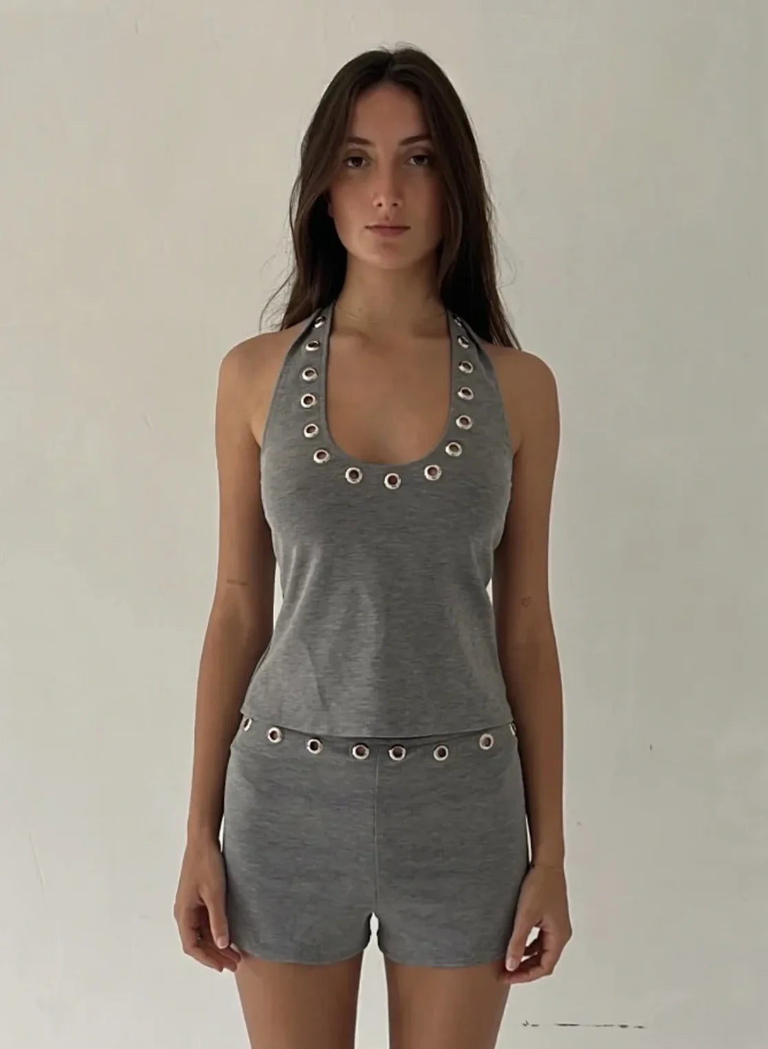 Metal Hollow Halter Neck Vest Top