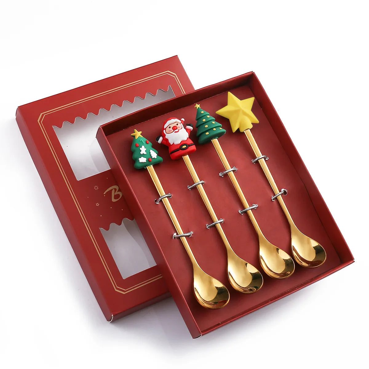 6/4/2PCS Christmas Gift Glod Spoon Fork Set Elk Christmas Tree Decoration Dessert Scoop Fruit Fork Coffee Spoon Cutlery Set