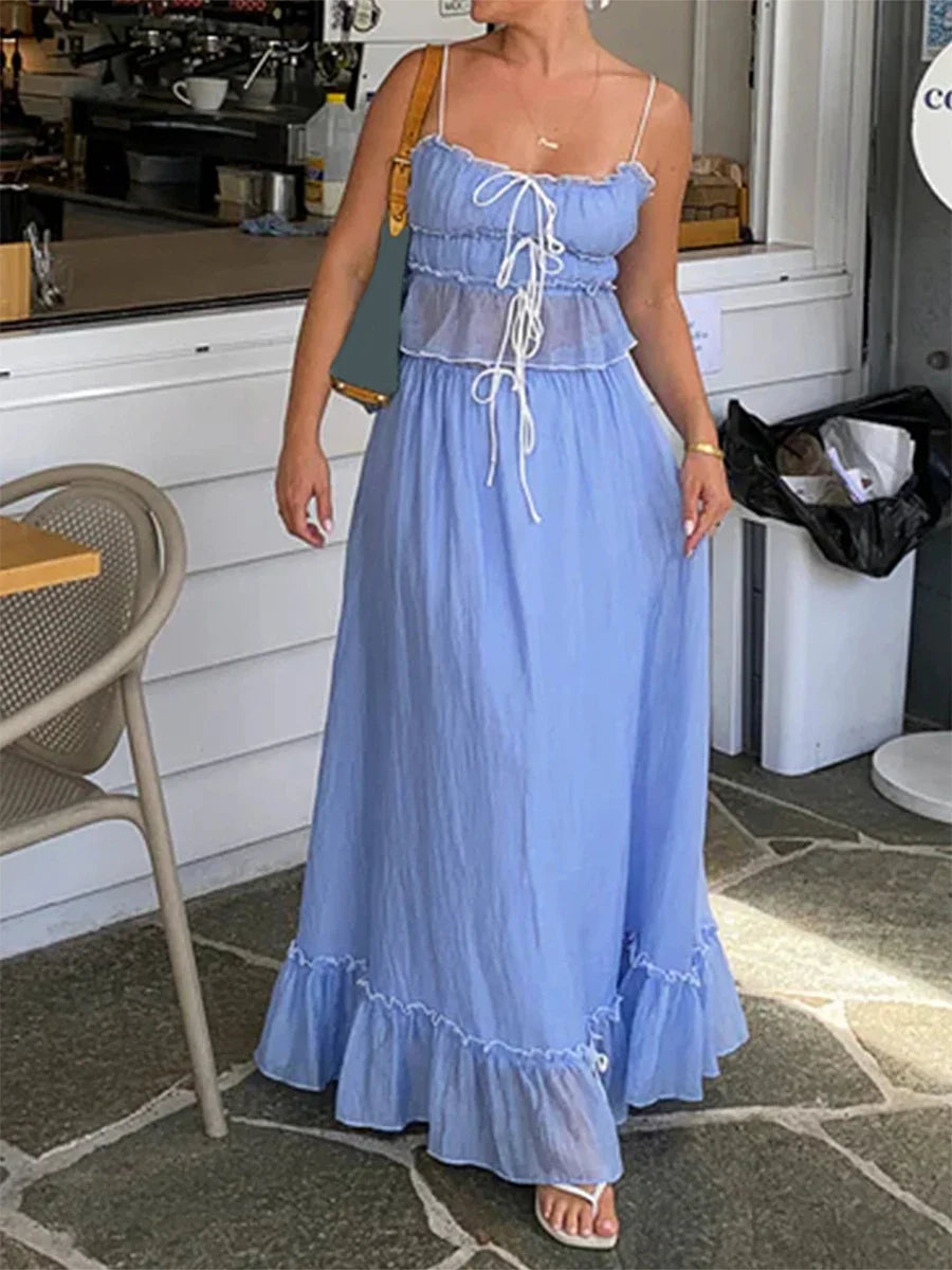 Cami Tie Up Top And Maxi Skirt Set