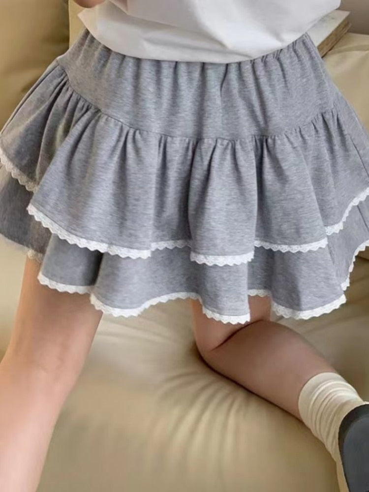 Frill Trim Drawstring Mini Skirt