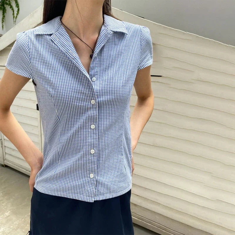 Short Sleeve Button Up Blouse