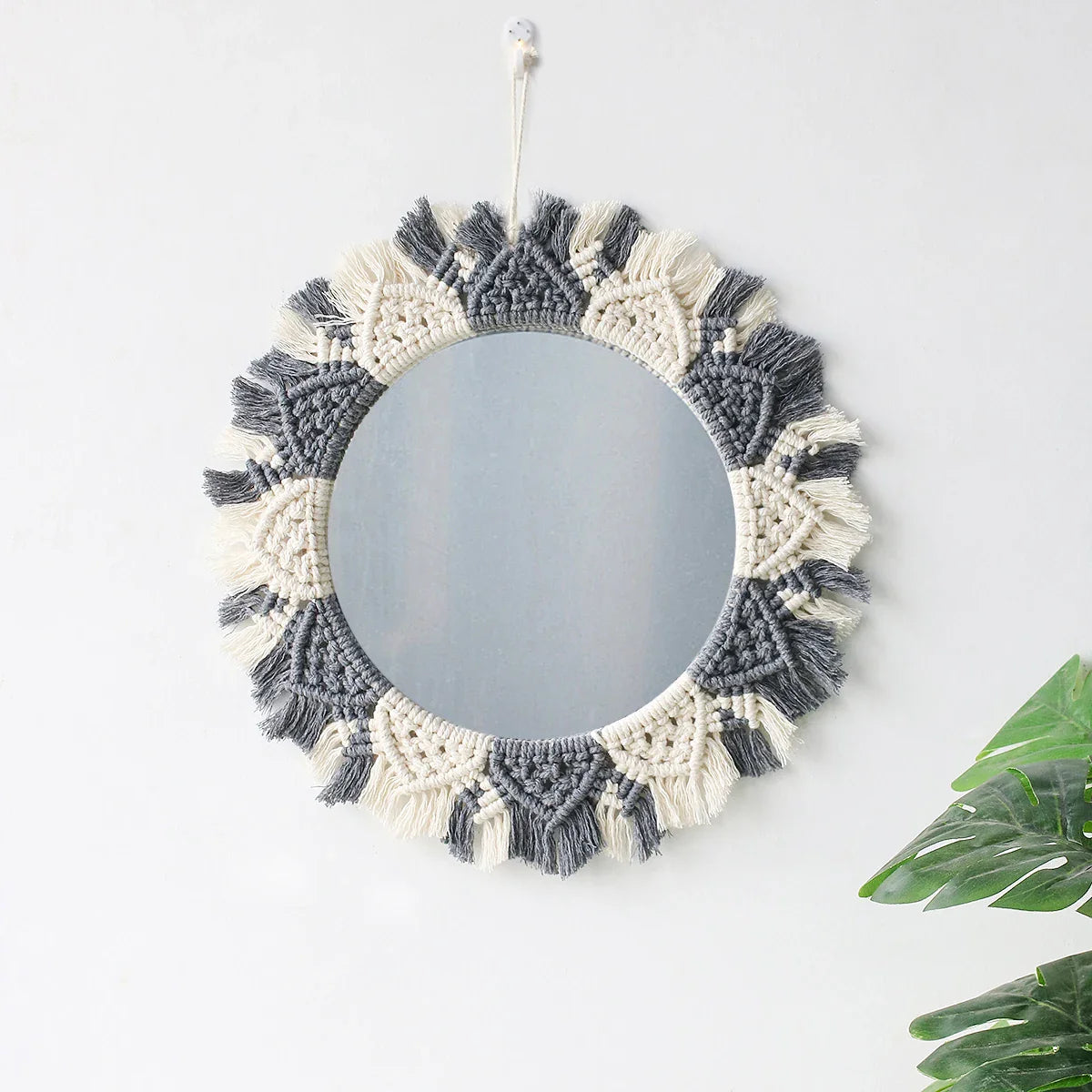 Macrame Decorative Wall Mirror Boho Home Decor Makeup Aesthetic Mirrors Living Room Bedroom Christmas Wedding Decoration Gift