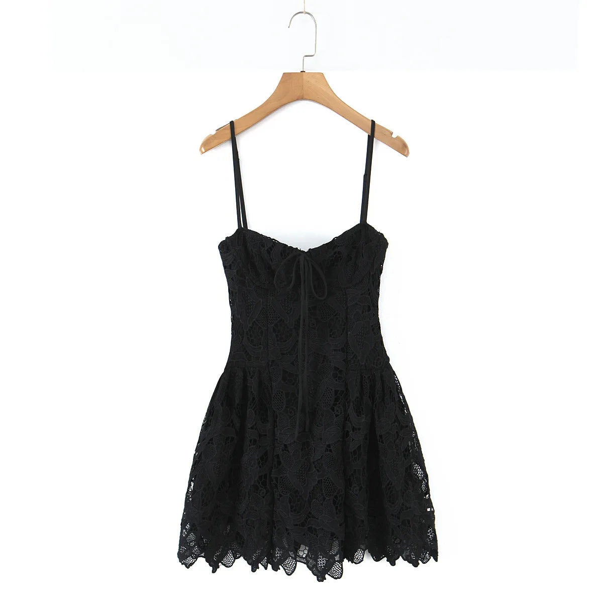 Lace Embroidered Spaghetti Strap Mini Dress