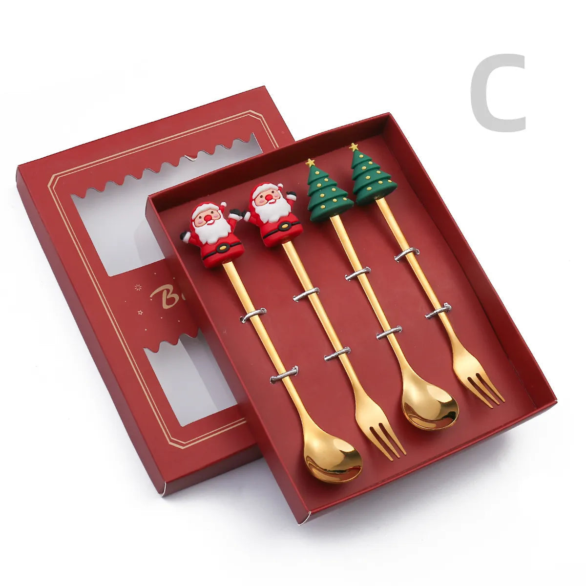 6/4/2PCS Christmas Gift Glod Spoon Fork Set Elk Christmas Tree Decoration Dessert Scoop Fruit Fork Coffee Spoon Cutlery Set