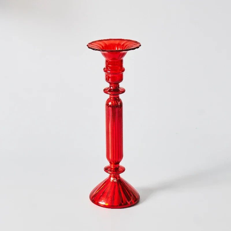 Creative Red Glass Taper Candle Holder Christmas Gift Wedding Table Decoration Home Decoration DryFlower Vase