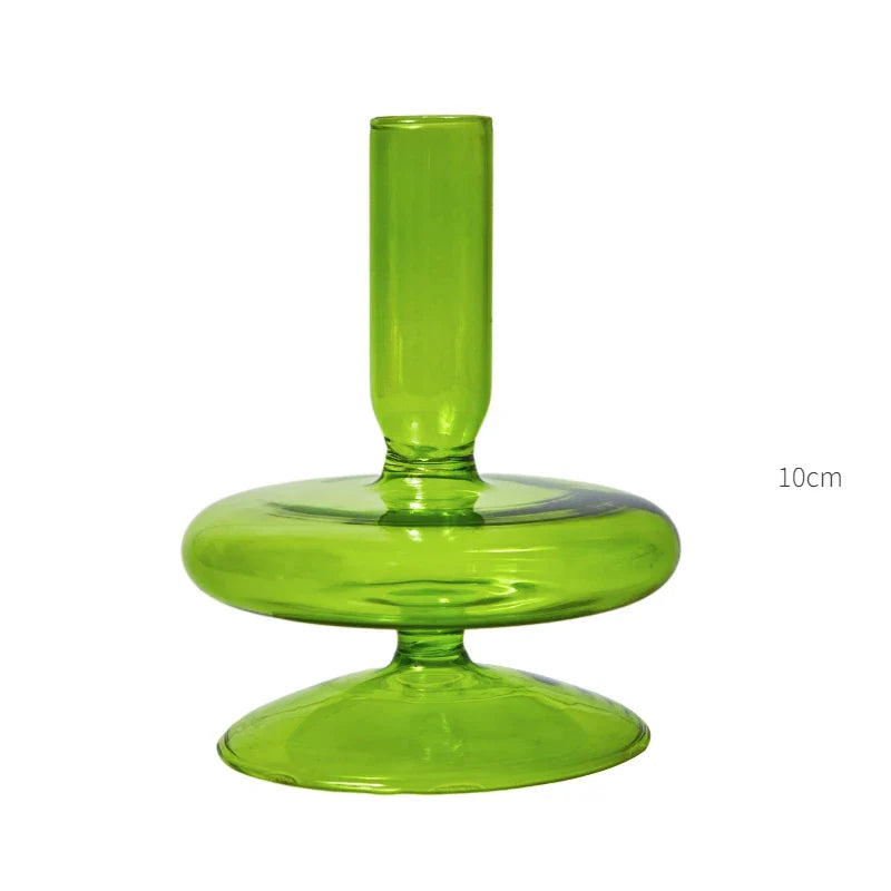 Lazzy House Candle Holders Decoration Wedding Nordic Green Glass Candlestick Home Decor Vases Christmas Gift Home Candles