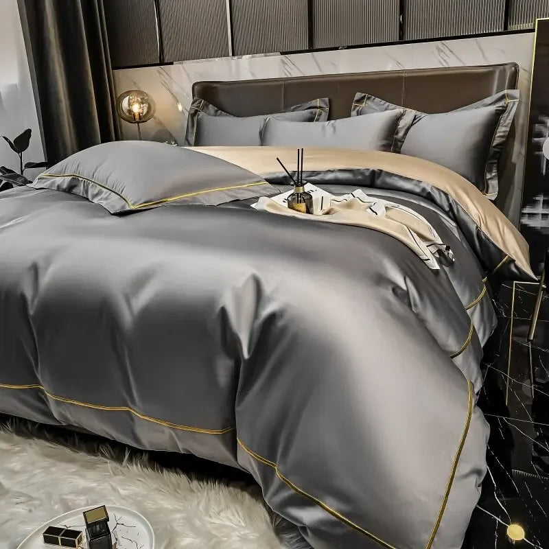European Luxury Bedding Set Luxury Embroidery Washed Silk Duvet Cover Bed Sheets and Pillowcases King Size Bedding Set