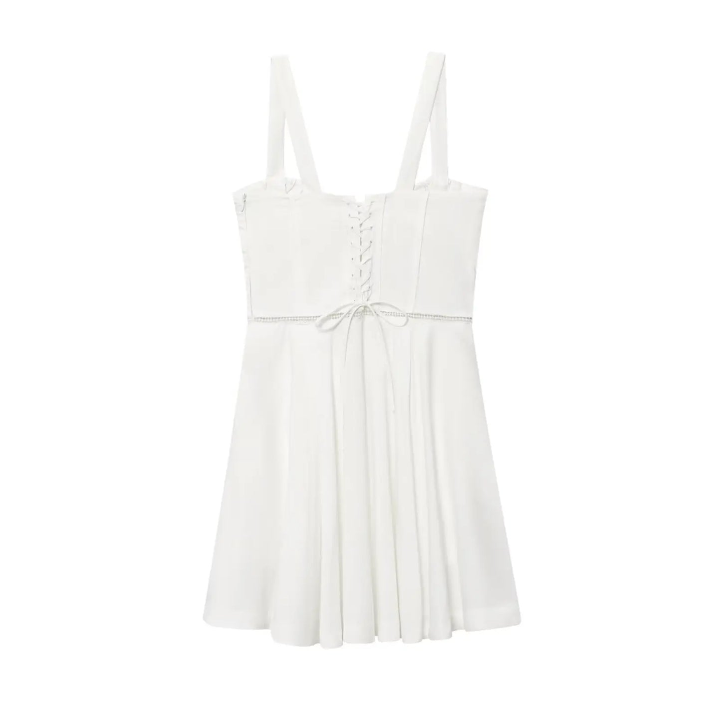 Back Lace Up Thick Strap Buttoned Mini Dress