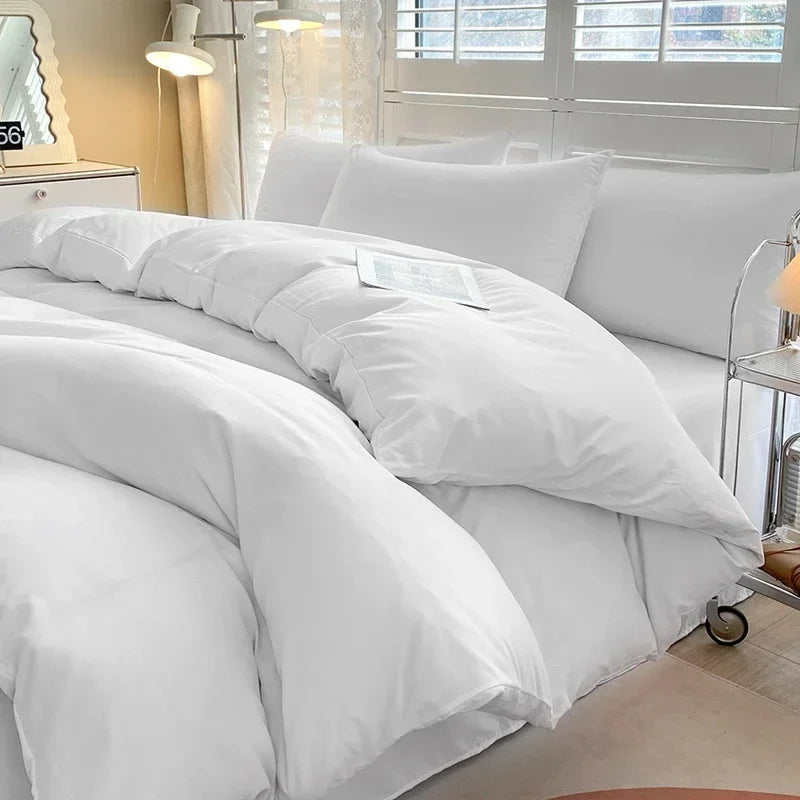 Solid Color Duvet Cover Set 100% Washed Cotton Bedding Set Super Soft Comfortable Lightweight Comforter Cover with 2 Pillowcases