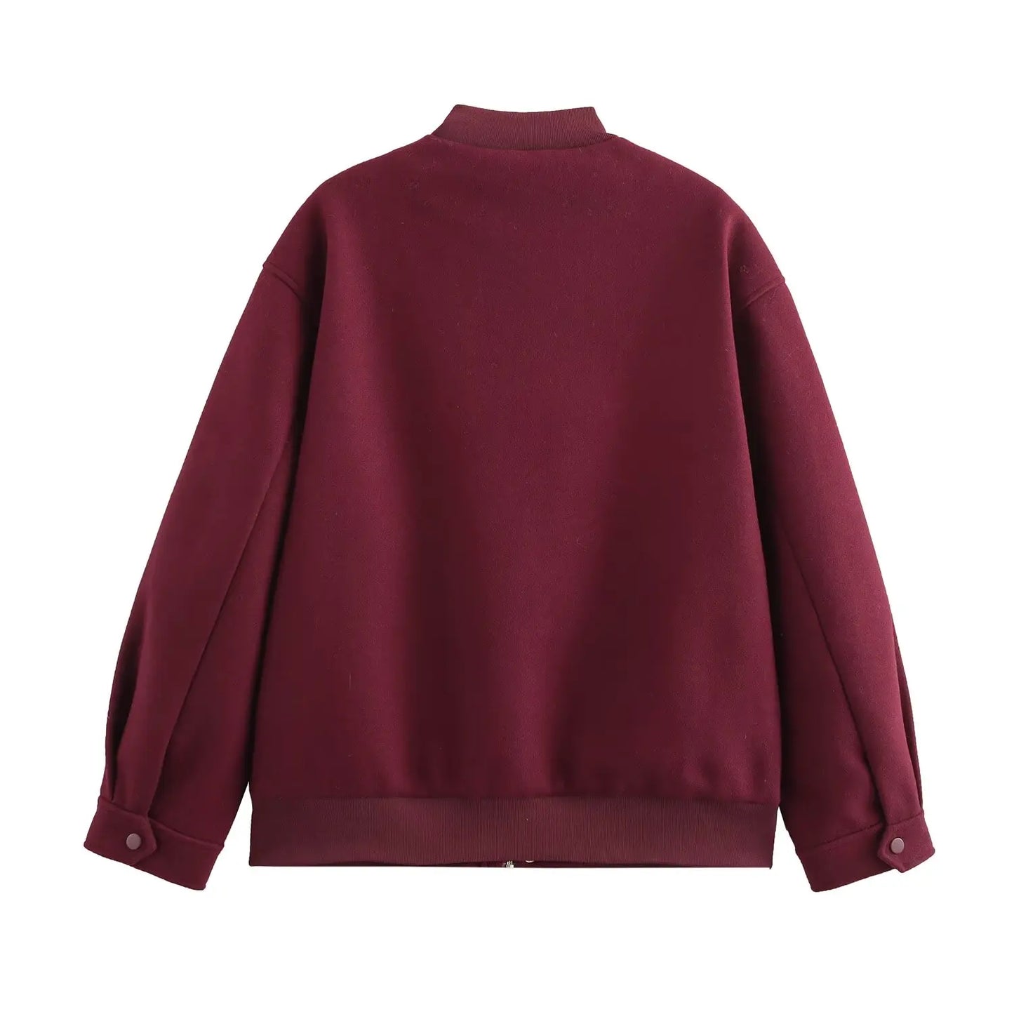 Burgundy Solid Baseball Jacket