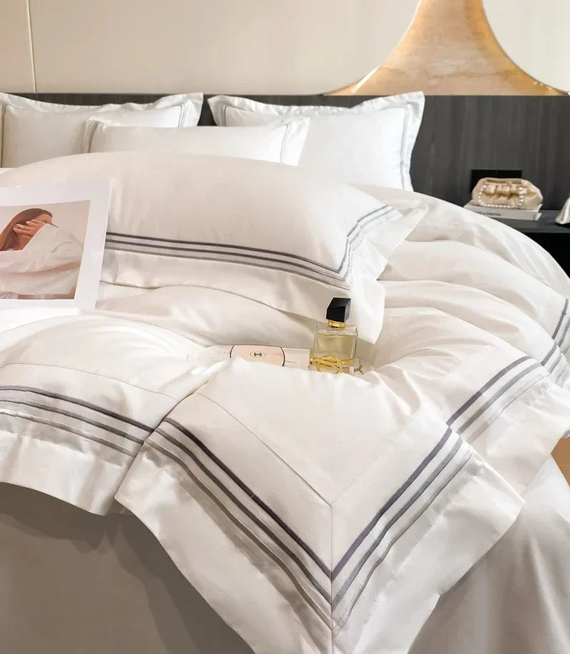 1Set 200S Luxury 100% Cotton Hotel Style Bedding Set Pure Cotton Duvet Cover Fitted sheets Style Pillowcase
