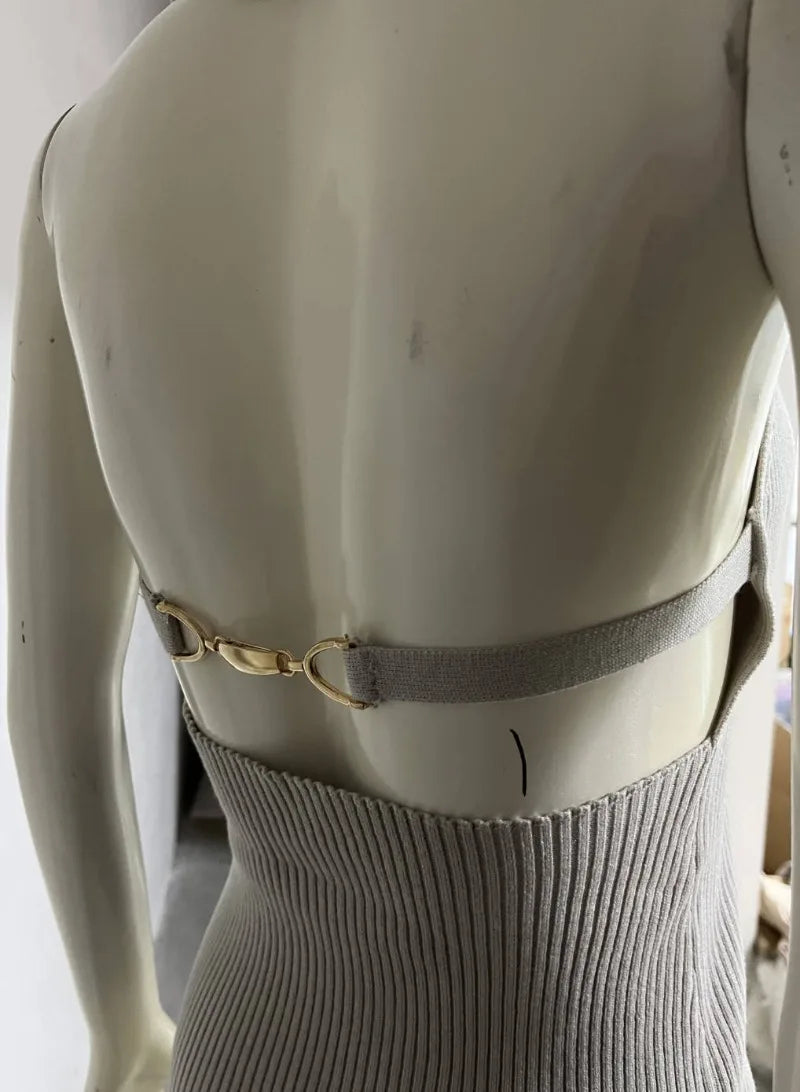 Grey Knit Turtle Neck Removable Sleeve Tank Top