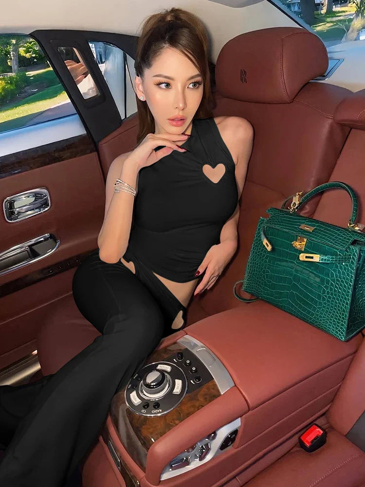 Heart Cut Outs Tank Top And Pants Set