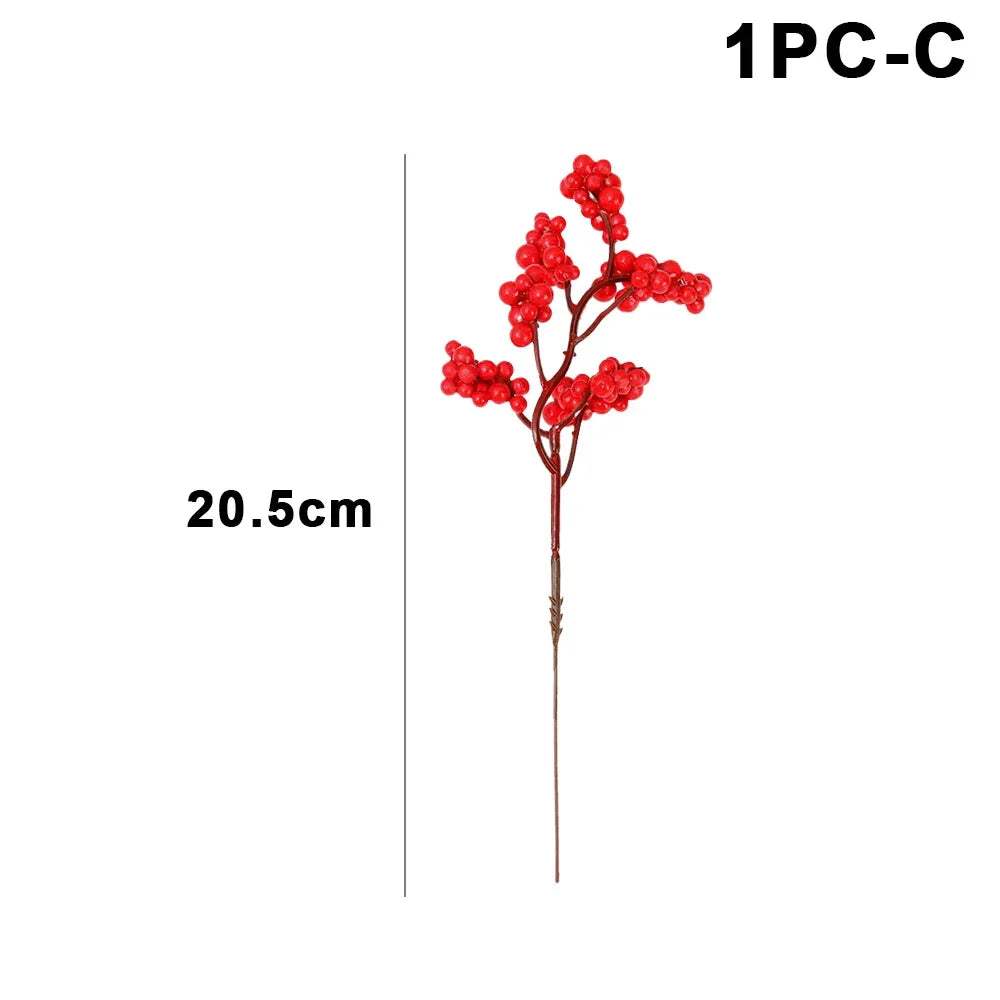 10/1Pcs Artificial Red Berries Christmas Holly Berry Branches Xmas Tree Ornaments Fake Plants For Home Navidad Party Decoration