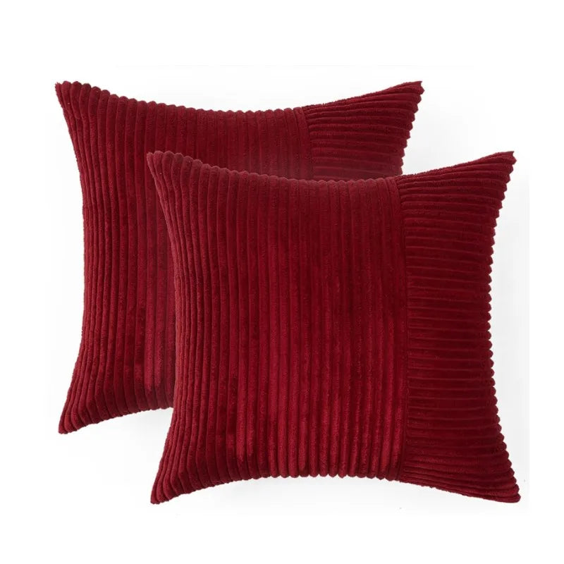 2PCS 30X50cm 45x45cm 50x50cm Pillowcase Corduroy Throw Cushion Covers Striped Patchwork Christmas Red Cuscini Divano