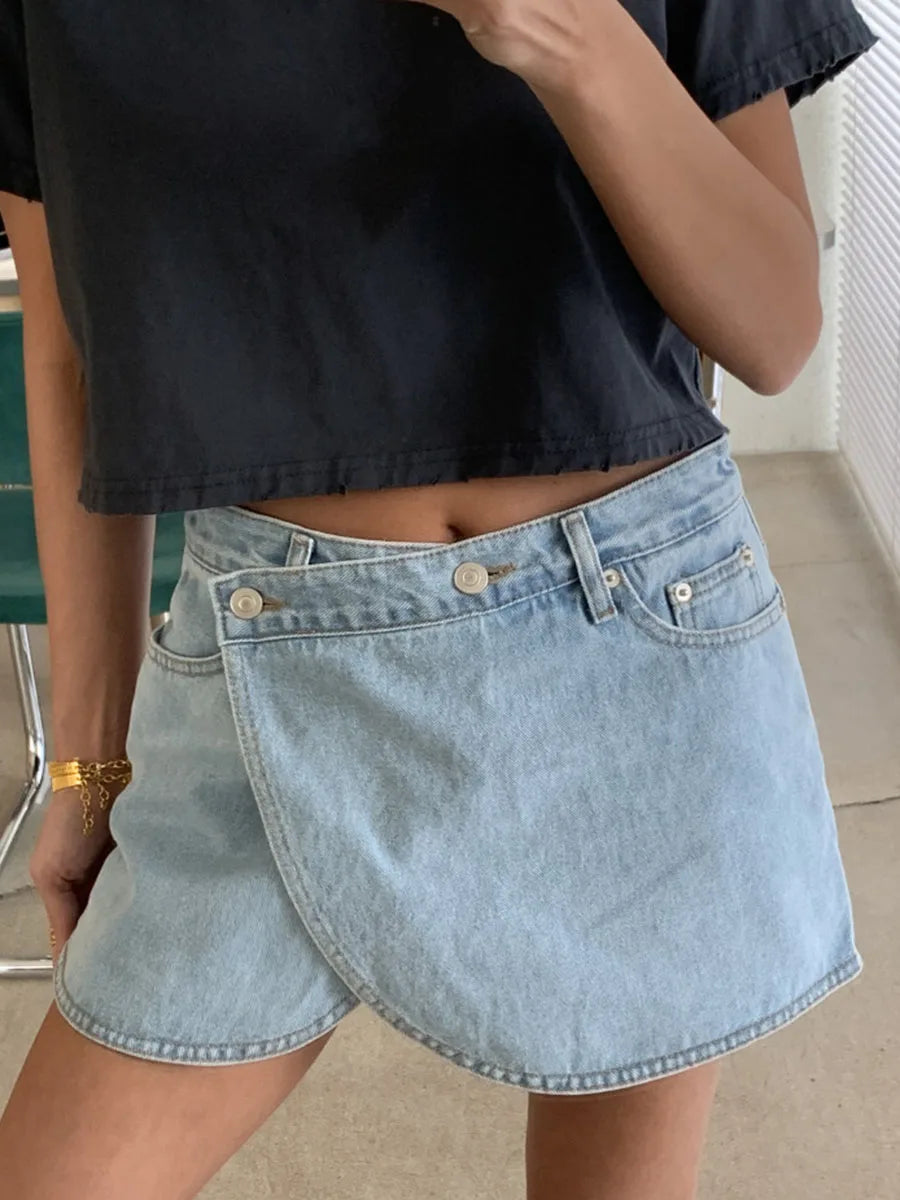 Denim Wrap Mini Skirt
