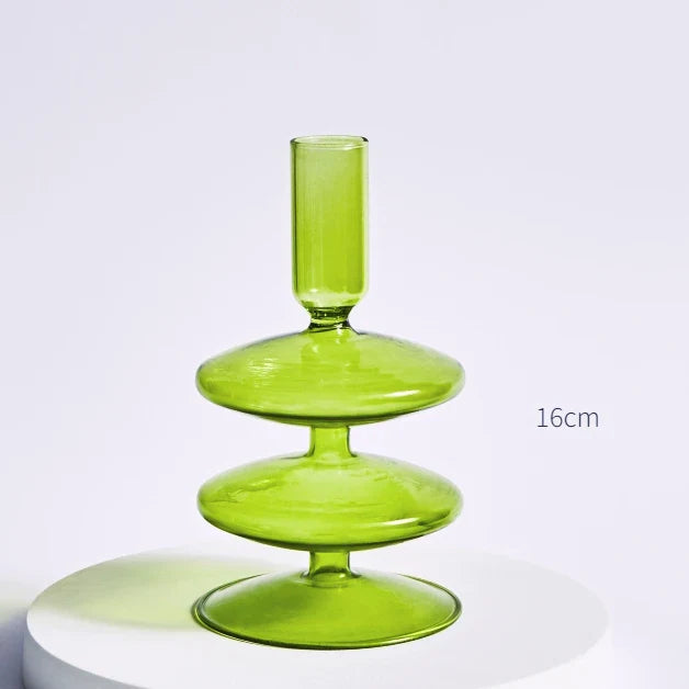 Lazzy House Candle Holders Decoration Wedding Nordic Green Glass Candlestick Home Decor Vases Christmas Gift Home Candles