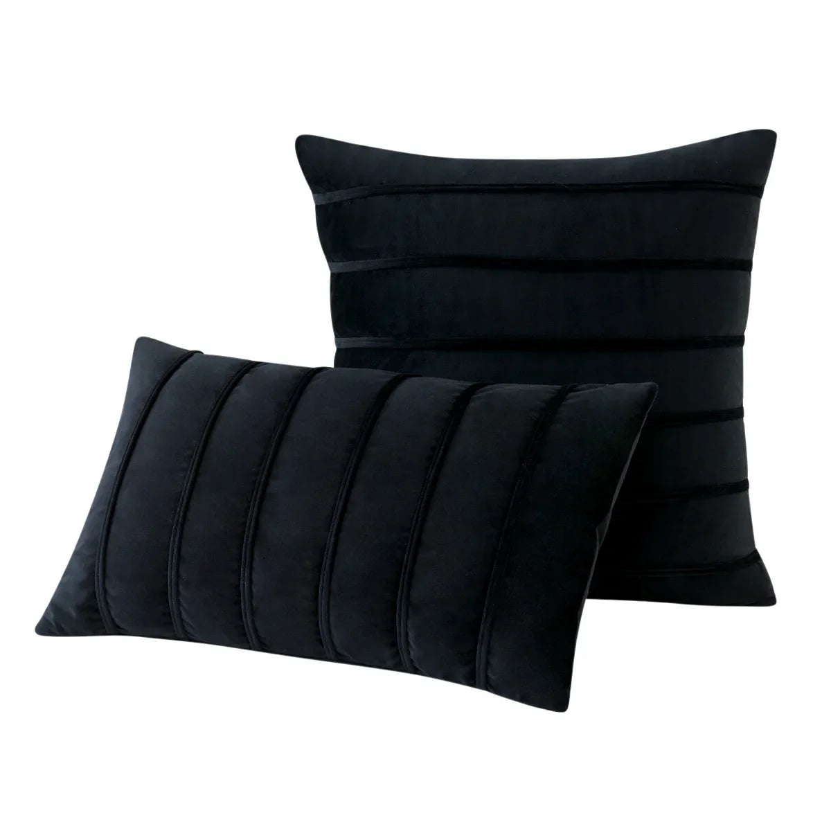 2Pcs Blue Velvet Pillow Covers with Striped Decorative Luxury Soft Cushion Cases for Farmhouse Couch Sofa Living Room