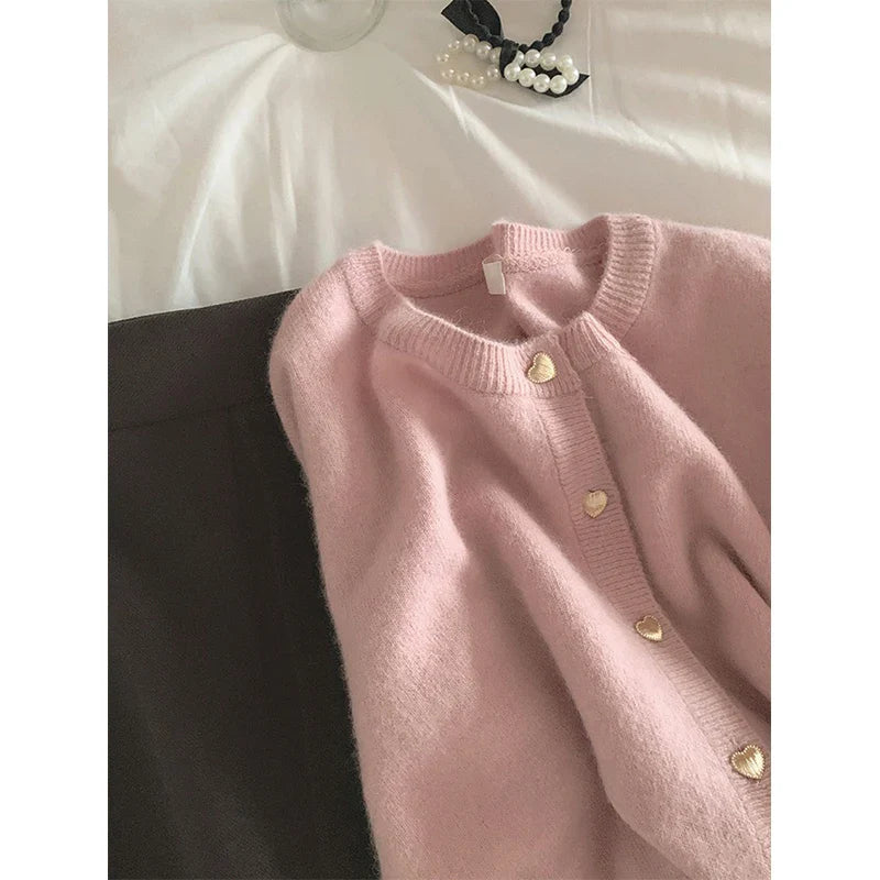 Knitted Heart Buttoned Cardigan